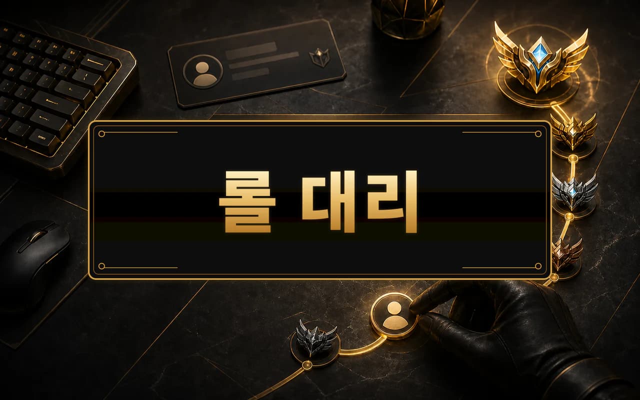 롤 대리 기사 배정과 티어 상승 과정을 표현한 서비스 이미지